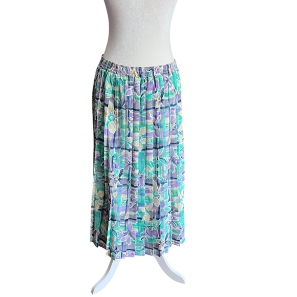 Vintage 80's/90's Floral Abstract Pleated Maxi Skirt Size 14 - Picture 4 of 4